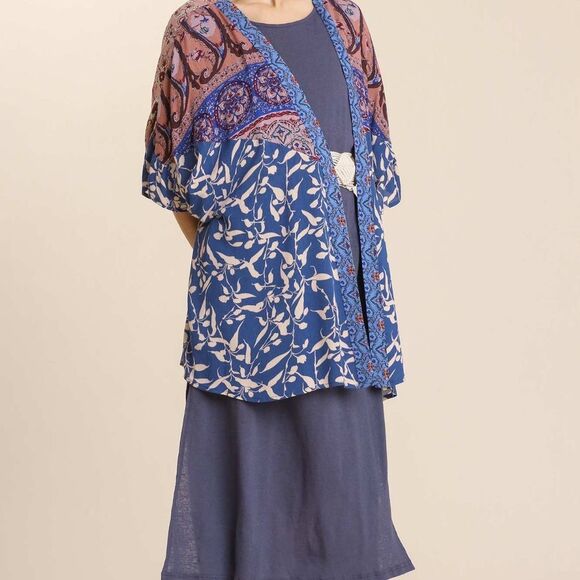 Umgee Boho Mixed Print Kimono Cardigan Paisley & Floral Flowy Light Layer S M L - Picture 5 of 6
